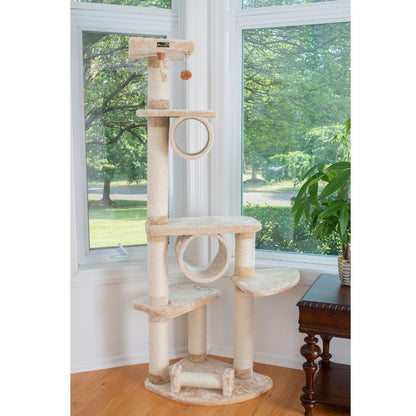 74 " H Press Wood Real Wood Cat Tree With Cured Sisal Posts For Scratching