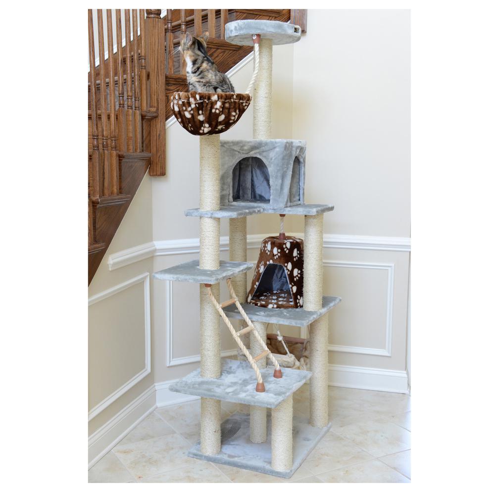 Wood Cat Climber Play House, Cat Furniture,Lounge Basket, Silver Gray