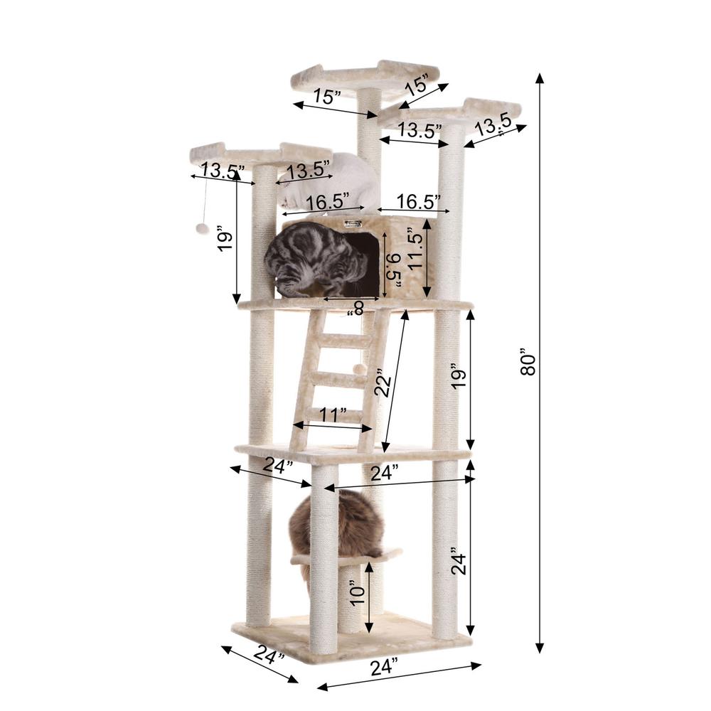 Multi-Function Real Wood Cat Tower W Spacious Condo, Perches Beige