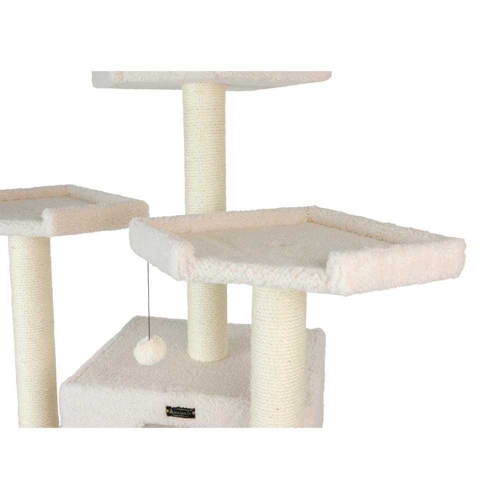 Classic Real Wood Cat Tree In Ivory, Multi Levels With Ramp