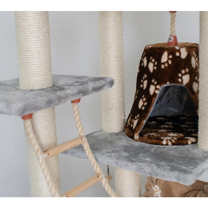 Wood Cat Climber Play House, Cat Furniture,Lounge Basket, Silver Gray