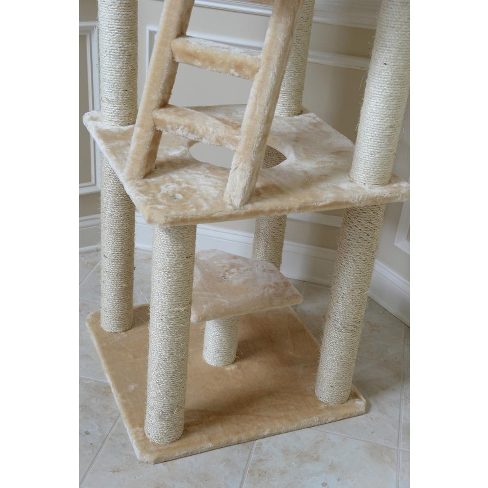 Multi-Function Real Wood Cat Tower W Spacious Condo, Perches Beige