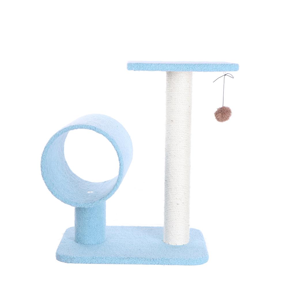 Sky Blue 25" Real Wood Cat Tree With Scratcher And Tunnel For Privacy And Hiding