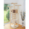 Multi-Function Real Wood Cat Tower W Spacious Condo, Perches Beige
