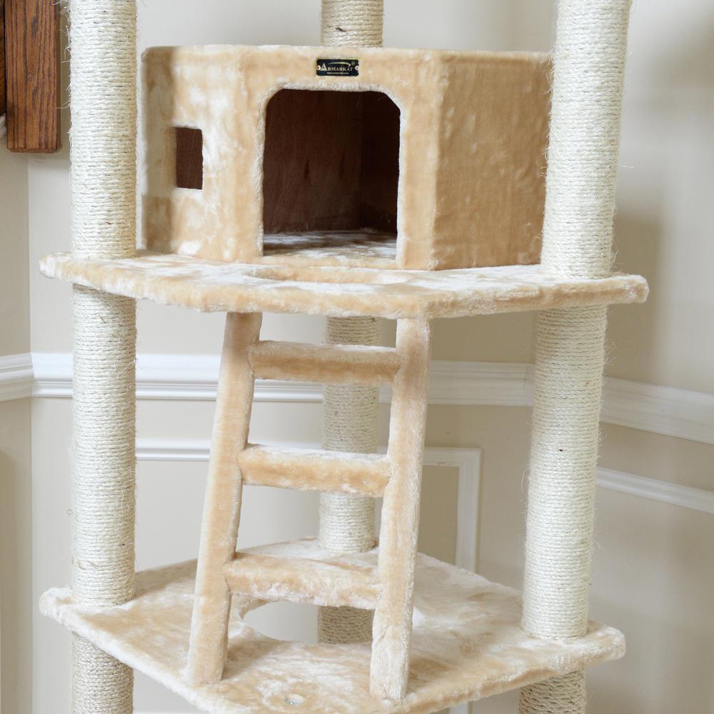 Multi-Function Real Wood Cat Tower W Spacious Condo, Perches Beige