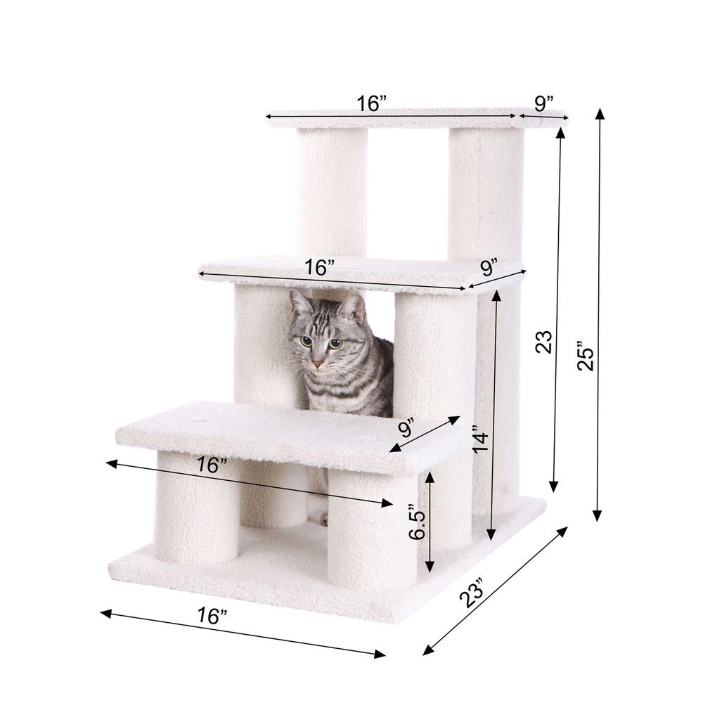 3 Step Real Wood Cat Step Stairs Ramp, 25" Height Dogs Climber And Kitten Steps