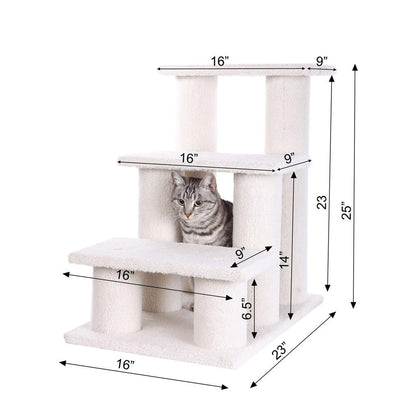 3 Step Real Wood Cat Step Stairs Ramp, 25" Height Dogs Climber And Kitten Steps