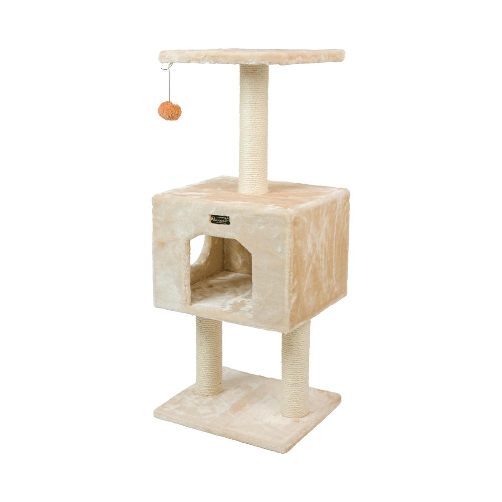 Real Wood Cat Tree With Condo And Scratch Post 42 Height Beige