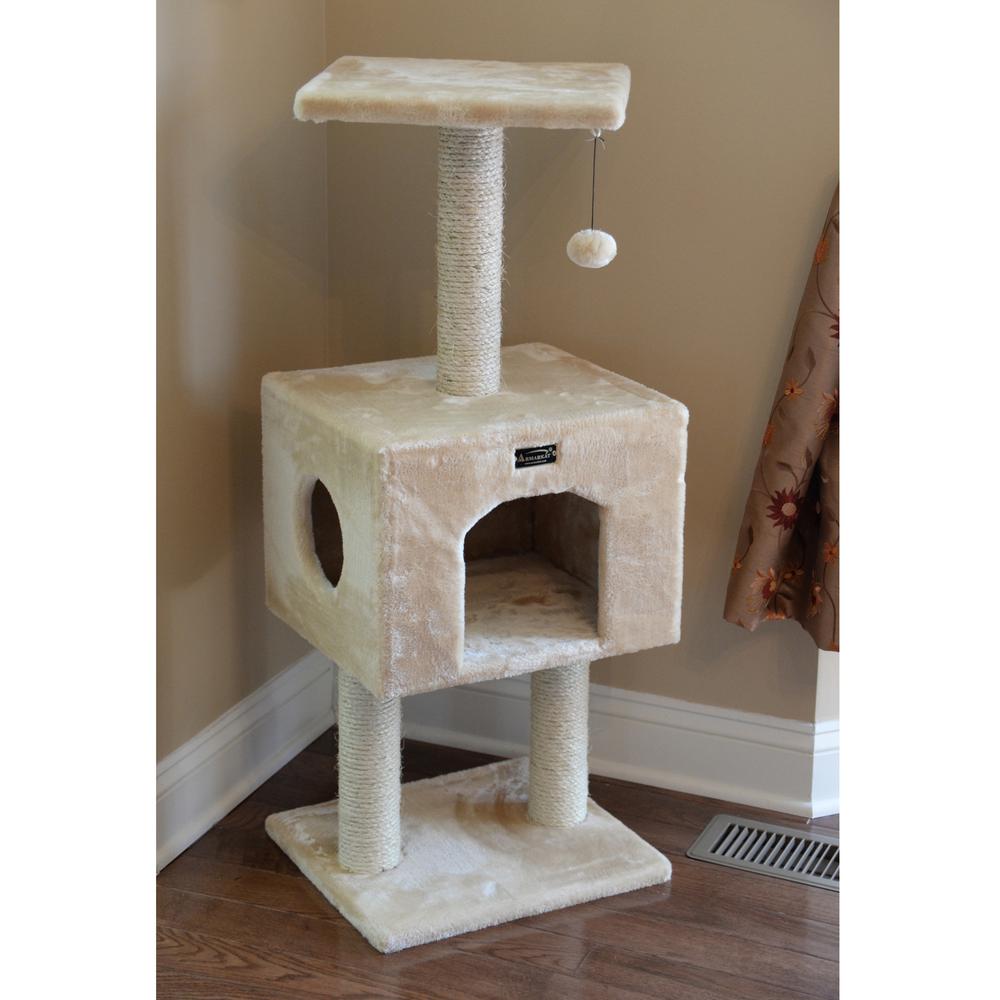 Real Wood Cat Tree With Condo And Scratch Post 42 Height Beige