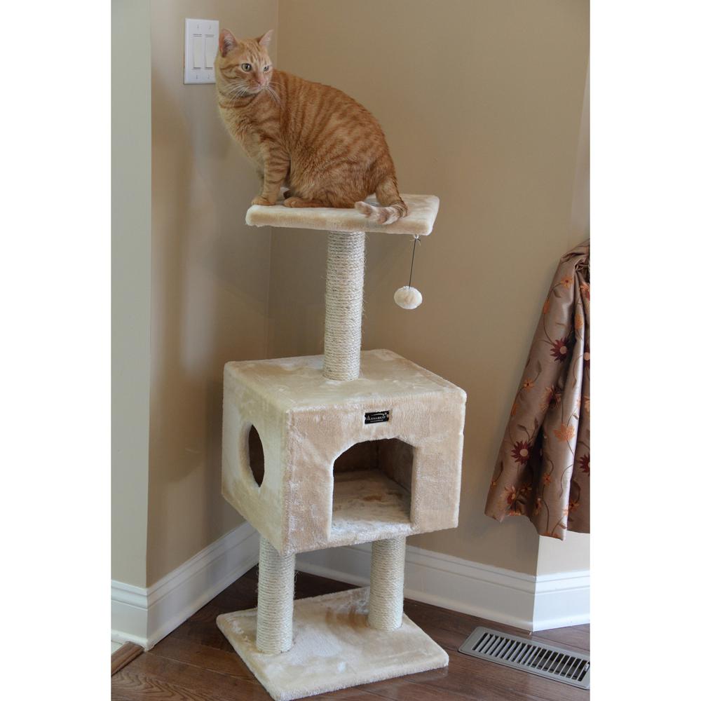 Real Wood Cat Tree With Condo And Scratch Post 42 Height Beige
