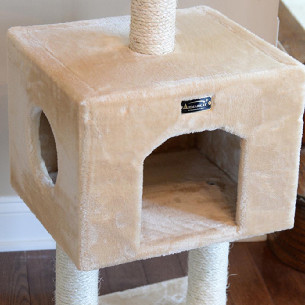 Real Wood Cat Tree With Condo And Scratch Post 42 Height Beige
