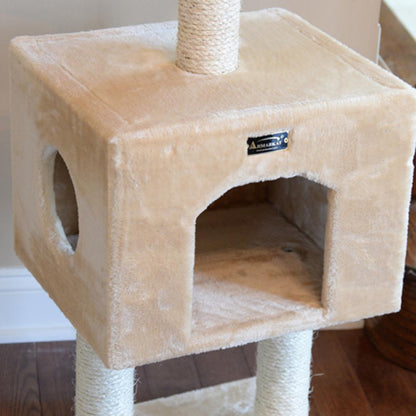 Real Wood Cat Tree With Condo And Scratch Post 42 Height Beige