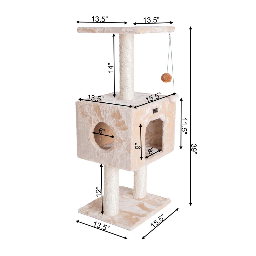 Real Wood Cat Tree With Condo And Scratch Post 42 Height Beige