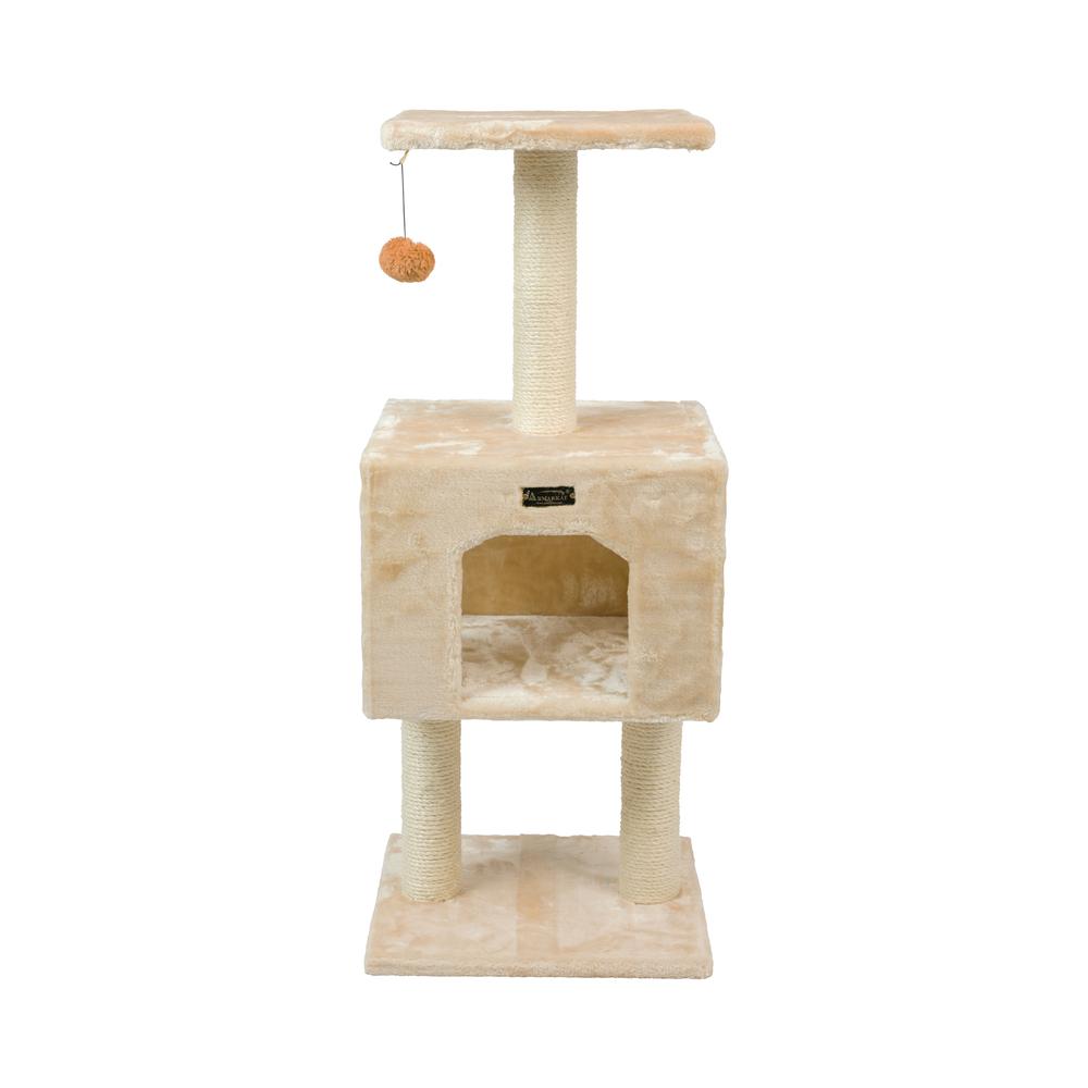 Real Wood Cat Tree With Condo And Scratch Post 42 Height Beige