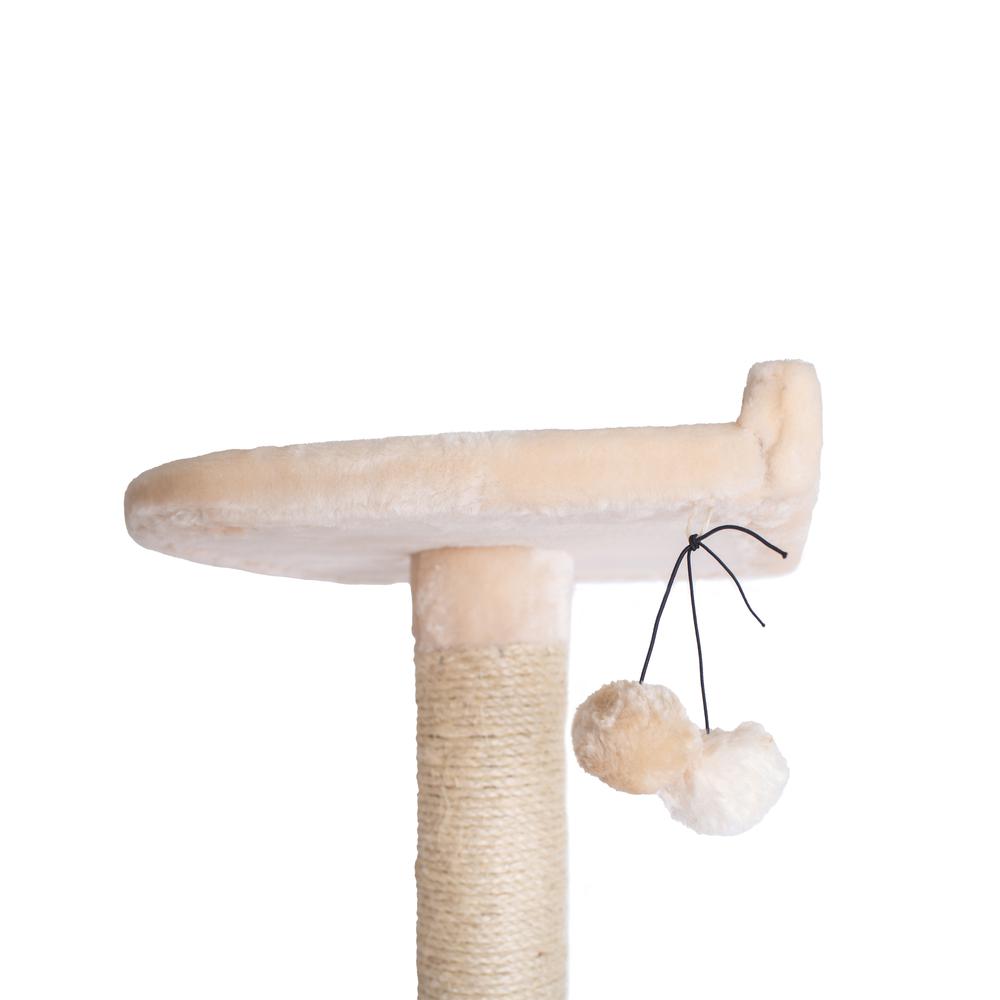 64" Real Wood Cat Tree With Sractch Sisal Post, Soft-Side Playhouse, Almond