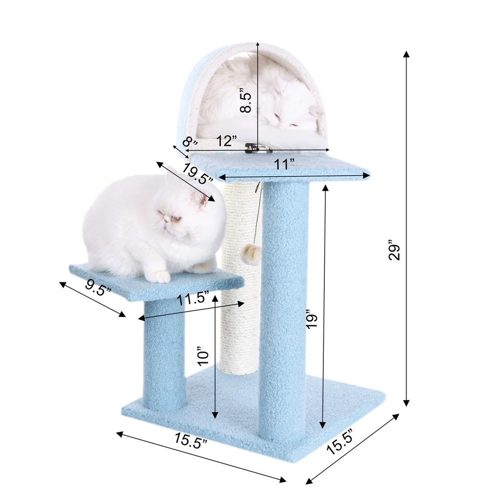 29" Real Wood Cat Tree With Scratcher And Tunnel For Squeeze