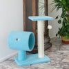 Sky Blue 25" Real Wood Cat Tree With Scratcher And Tunnel For Privacy And Hiding