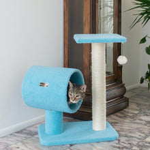 Sky Blue 25" Real Wood Cat Tree With Scratcher And Tunnel For Privacy And Hiding