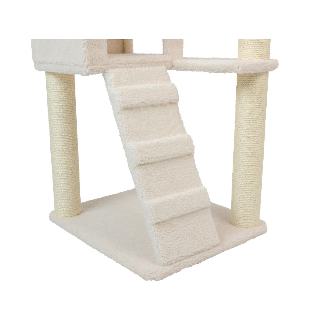 Ivory Fleece Covered 53" High Real Wood Cat Tree