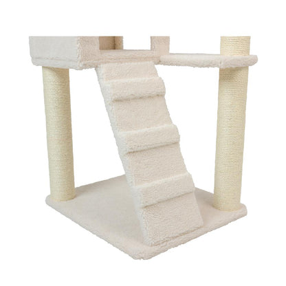 Ivory Fleece Covered 53" High Real Wood Cat Tree