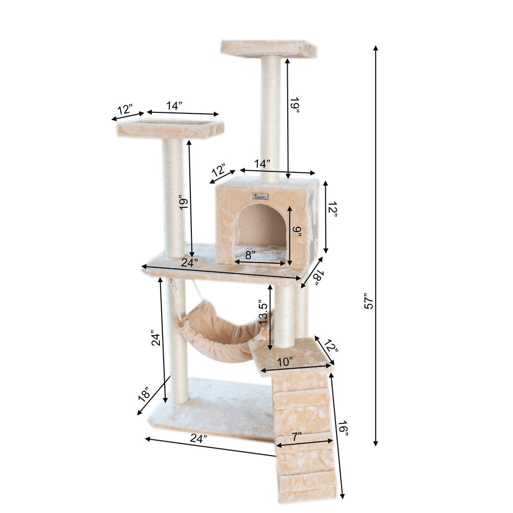 57-Inch Real Wood Cat Tree In Beige With Perches, Running Ramp