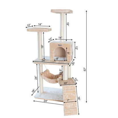 57-Inch Real Wood Cat Tree In Beige With Perches, Running Ramp