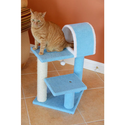 29" Real Wood Cat Tree With Scratcher And Tunnel For Squeeze