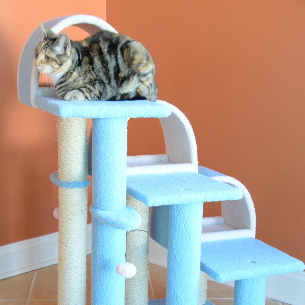 38" High Ivory Real Wood Cat Step Stairs Ramp, Cat Sratcher For Pets Cats
