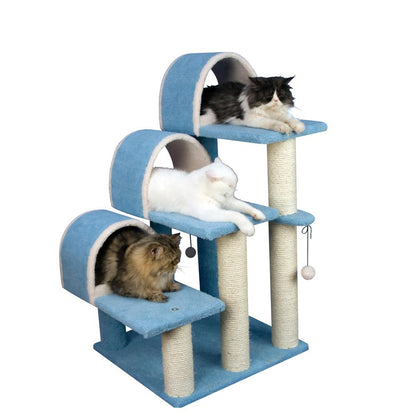 38" High Ivory Real Wood Cat Step Stairs Ramp, Cat Sratcher For Pets Cats