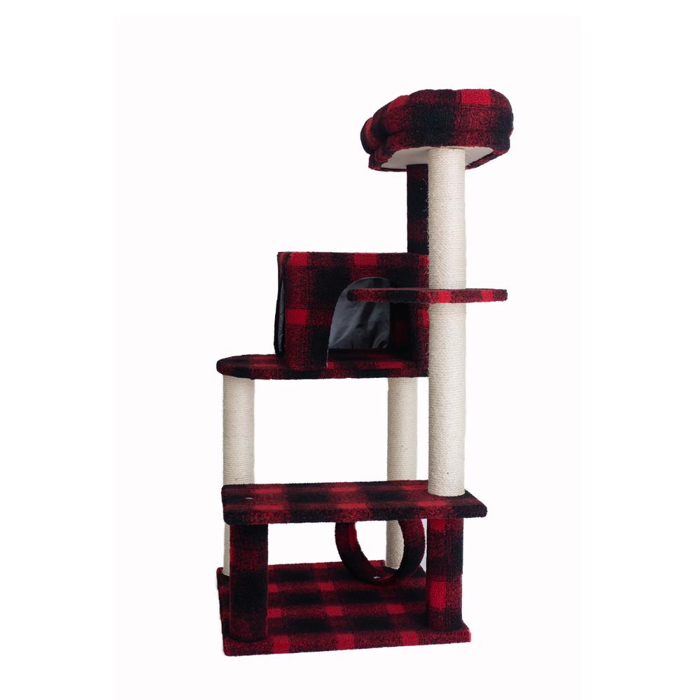 50-Inch Classic Real Wood Cat Tree With Veranda, Bench, Mini Perch