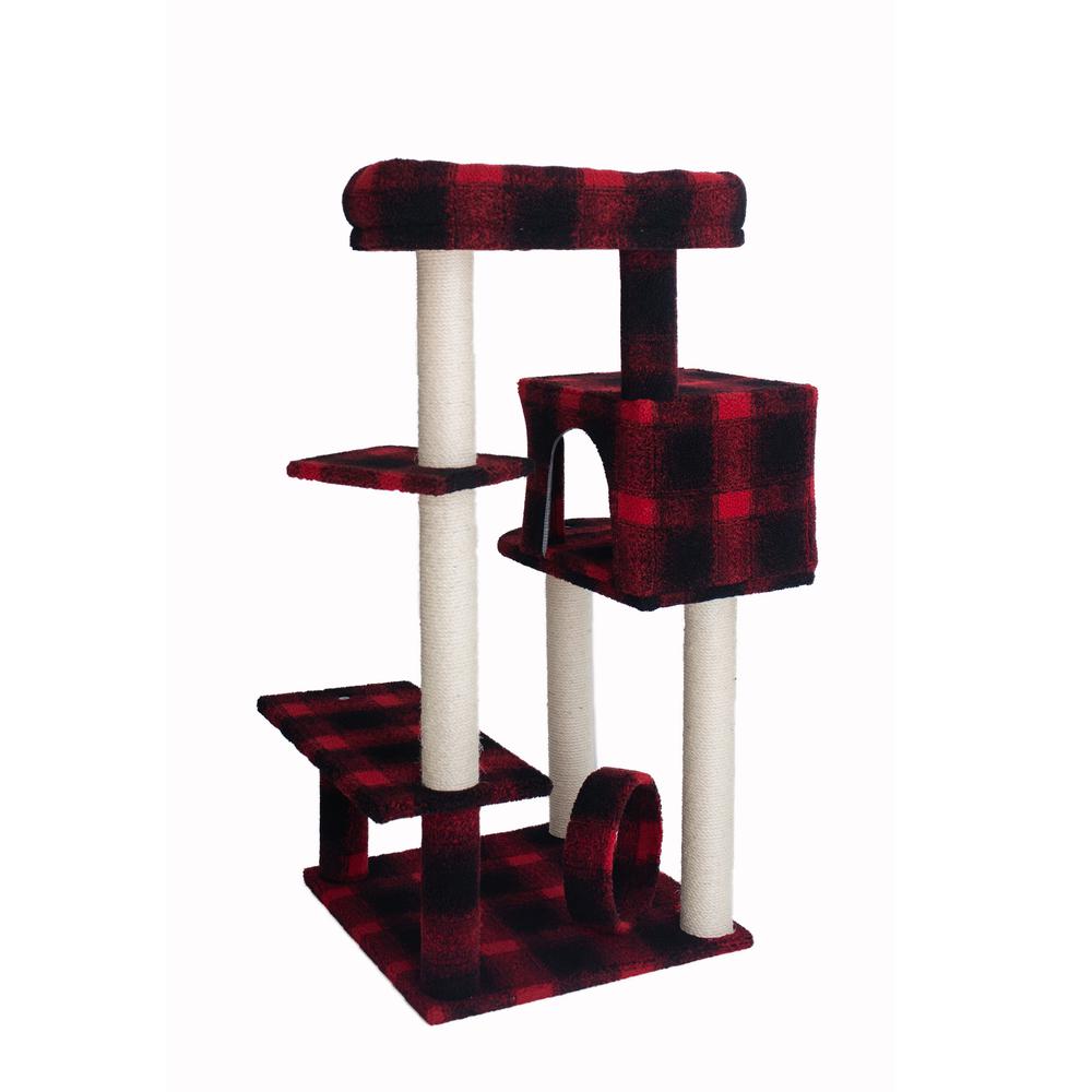 50-Inch Classic Real Wood Cat Tree With Veranda, Bench, Mini Perch