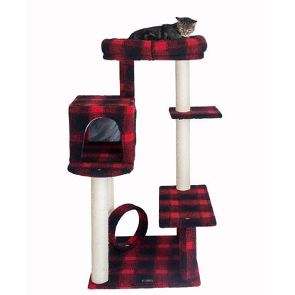 50-Inch Classic Real Wood Cat Tree With Veranda, Bench, Mini Perch