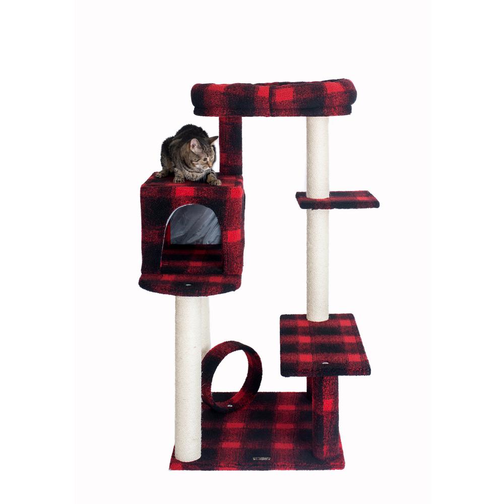 50-Inch Classic Real Wood Cat Tree With Veranda, Bench, Mini Perch