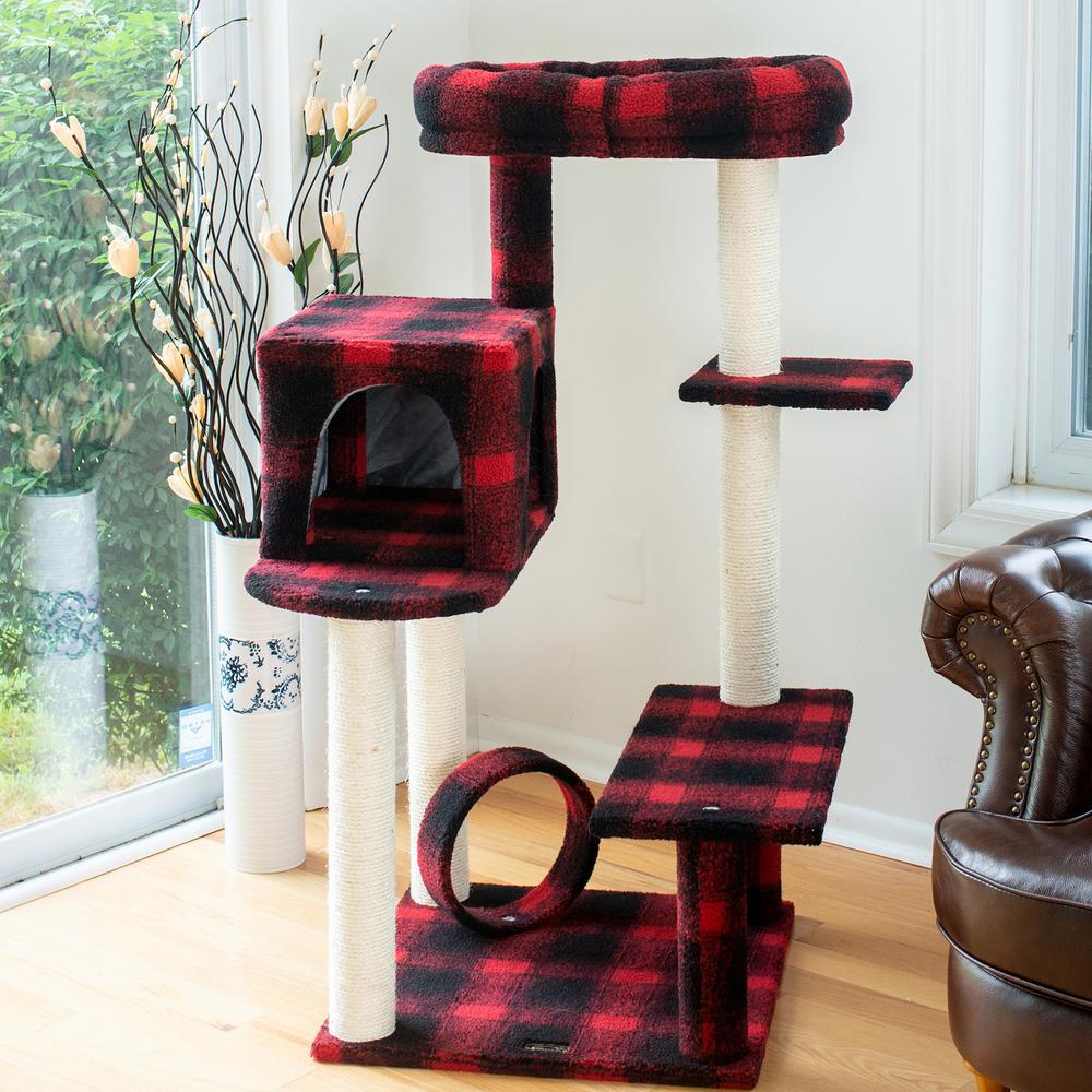50-Inch Classic Real Wood Cat Tree With Veranda, Bench, Mini Perch