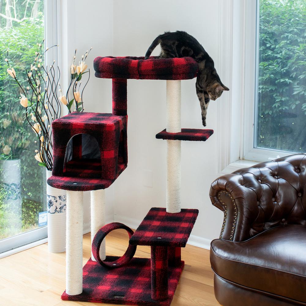 50-Inch Classic Real Wood Cat Tree With Veranda, Bench, Mini Perch