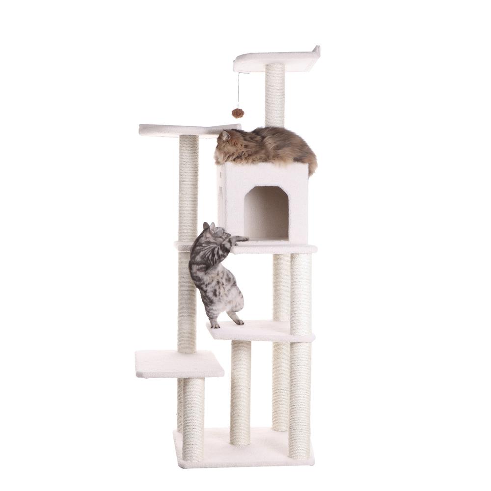 Classic Real Wood Cat Tree In Ivory, Six Levels