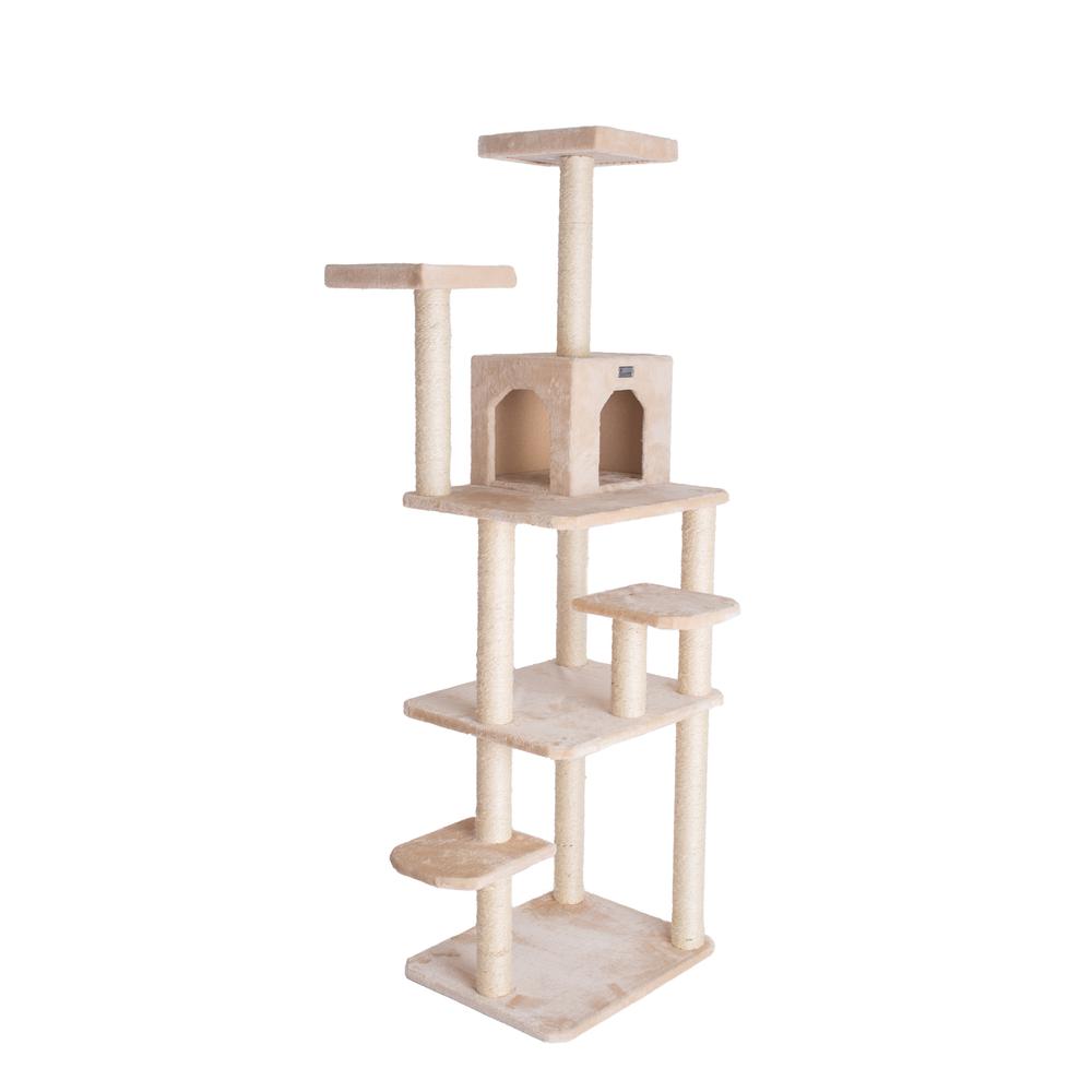 74-Inch Real Wood Cat Tree With Seven Levels, Beige