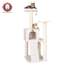 Ivory Fleece Covered 53" High Real Wood Cat Tree