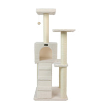 Ivory Fleece Covered 53" High Real Wood Cat Tree