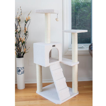 Ivory Fleece Covered 53" High Real Wood Cat Tree