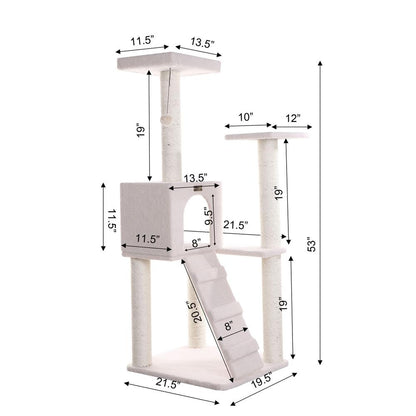 Ivory Fleece Covered 53" High Real Wood Cat Tree