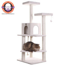 Ivory 57" High Real Wood Cat Tree, Fleece Covered Cat Climber