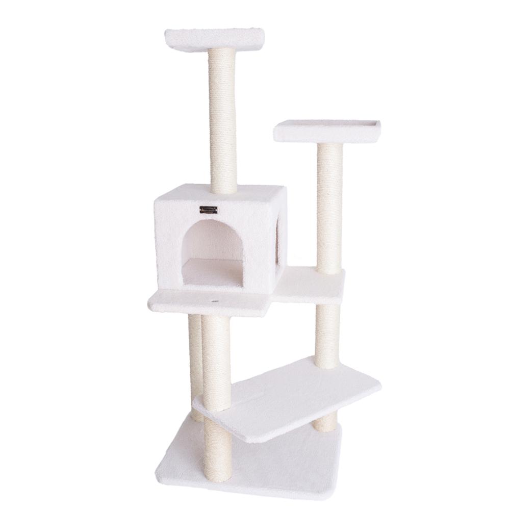 Ivory 57" High Real Wood Cat Tree, Fleece Covered Cat Climber