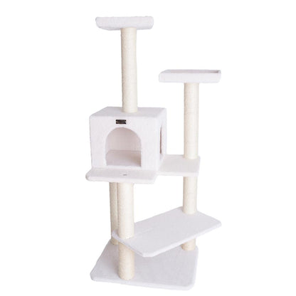 Ivory 57" High Real Wood Cat Tree, Fleece Covered Cat Climber