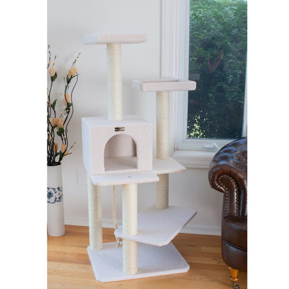 Ivory 57" High Real Wood Cat Tree, Fleece Covered Cat Climber