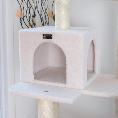 Ivory 57" High Real Wood Cat Tree, Fleece Covered Cat Climber