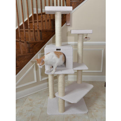 Ivory 57" High Real Wood Cat Tree, Fleece Covered Cat Climber