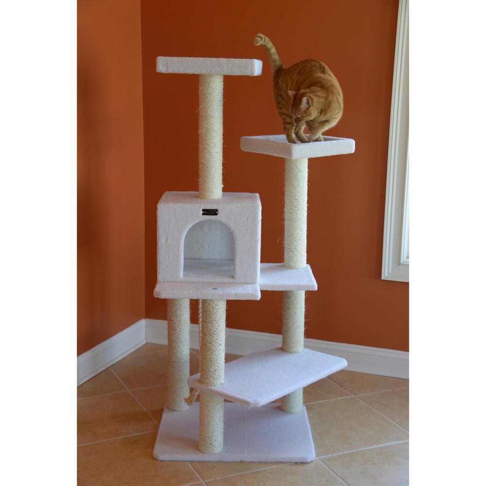 Ivory 57" High Real Wood Cat Tree, Fleece Covered Cat Climber