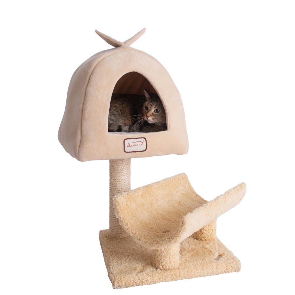 Real Wood Cat Condo, Cat Scratching Post With Plush Condo, Cuddle