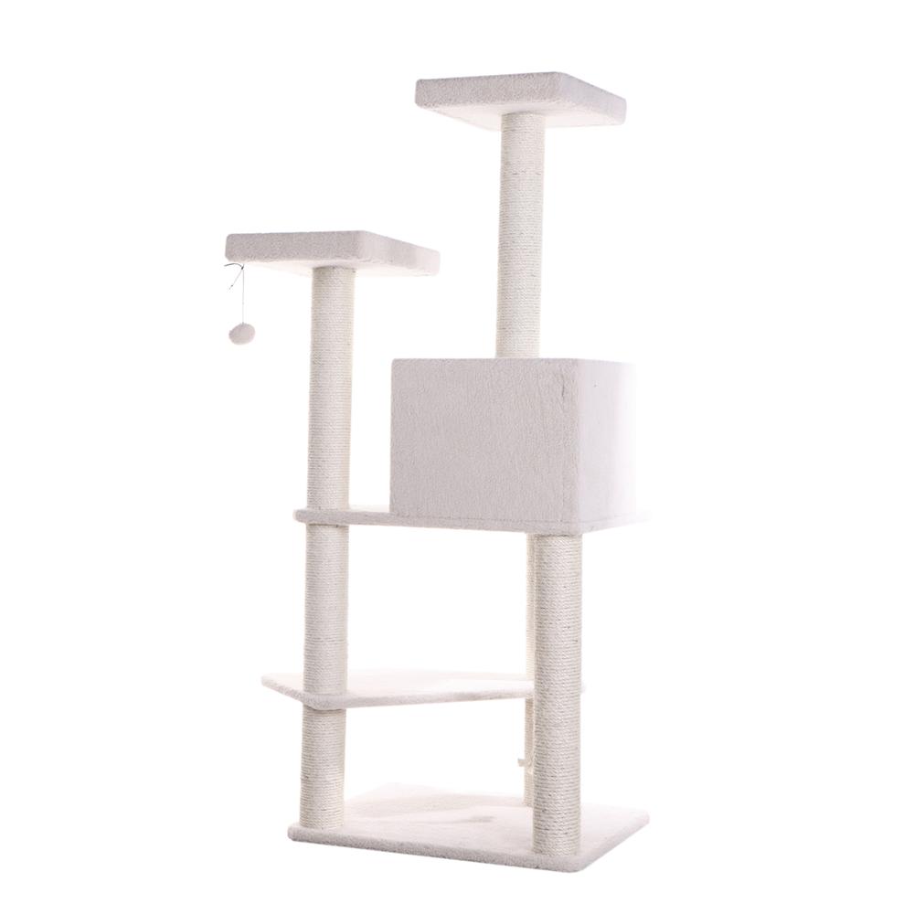 Ivory 57" High Real Wood Cat Tree, Fleece Covered Cat Climber